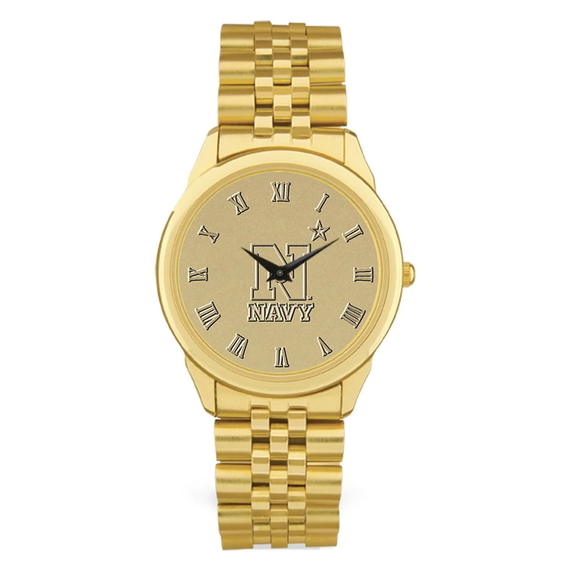 Men's Gold Navy Midshipmen Medallion Rolled Link Bracelet Wristwatch