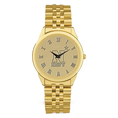 Men's Gold Navy Midshipmen Medallion Rolled Link Bracelet Wristwatch