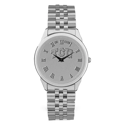 Men's Silver TCU Horned Frogs Medallion Rolled Link Bracelet Wristwatch