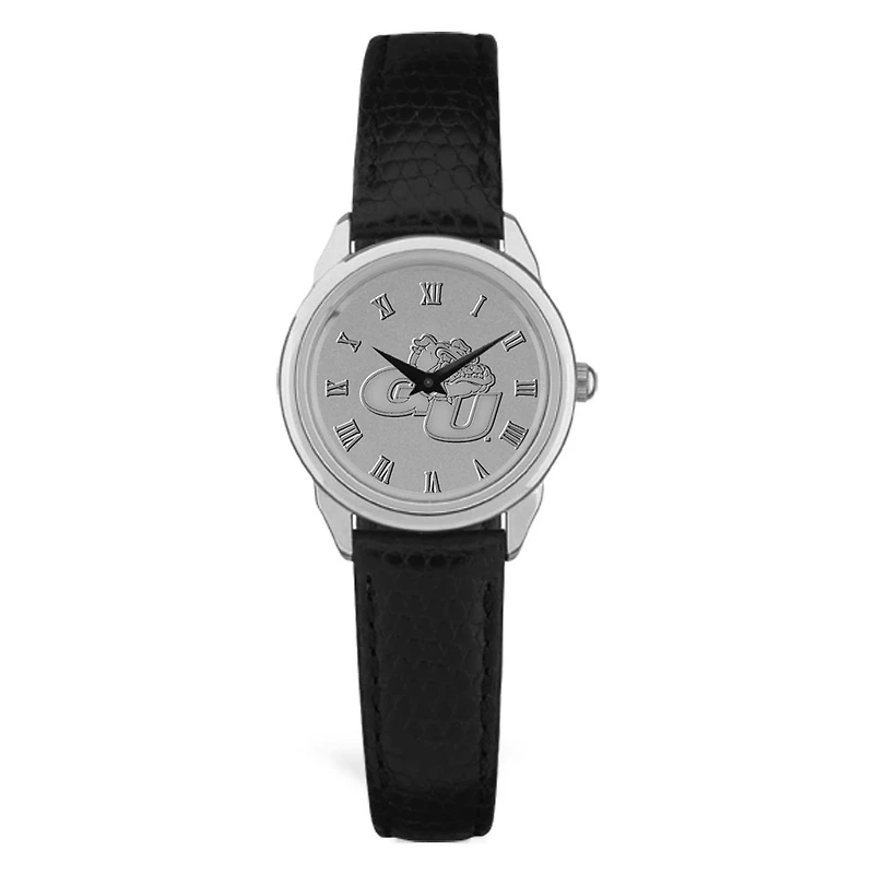 Women's Gonzaga Bulldogs Silver Medallion Black Leather Wristwatch
