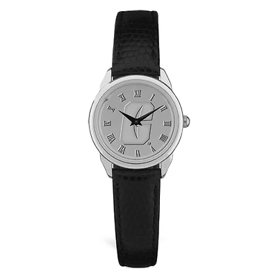 Women's Charlotte 49ers Silver Medallion Black Leather Wristwatch