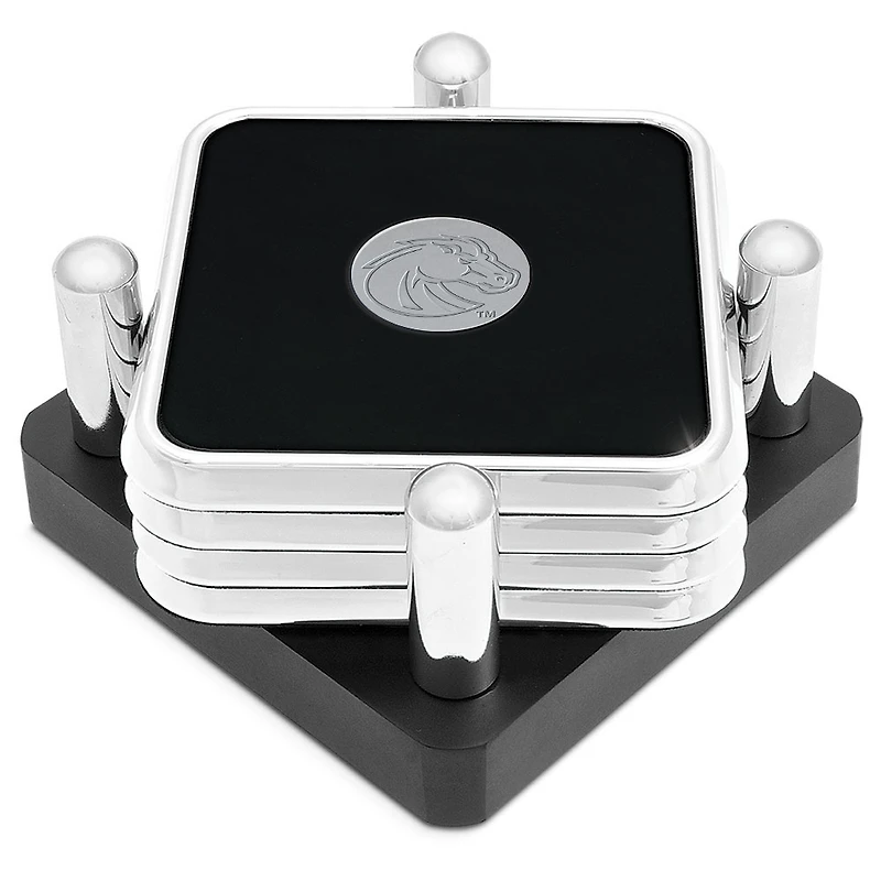 Silver Boise State Broncos Four-Piece Coaster Set in Presentation Stand