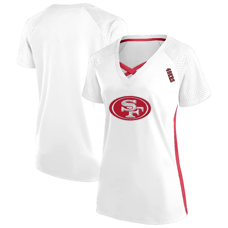 Women's Fanatics  White San Francisco 49ers Plus Size Glitter Lace-Up V- Neck T-Shirt
