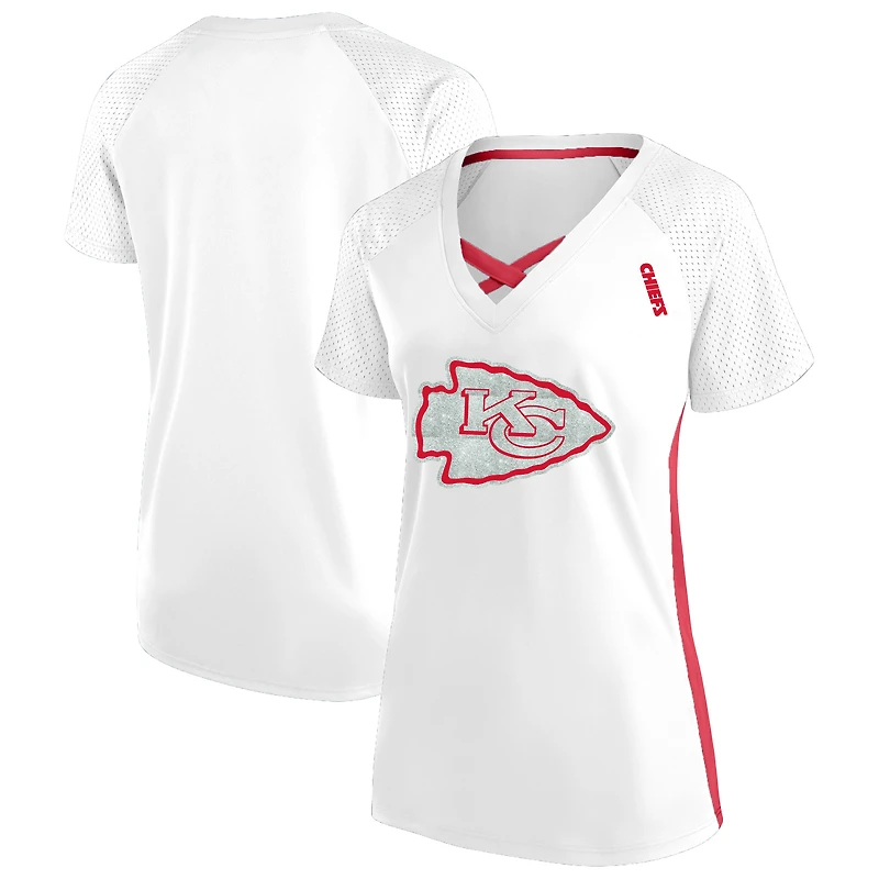 Women's Fanatics White Kansas City Chiefs Plus Size Glitter Lace-Up V- Neck T-Shirt