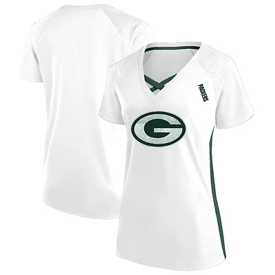 Women's Fanatics White Green Bay Packers Plus Size Glitter Lace-Up V- Neck T-Shirt