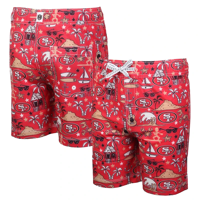 Youth Wes & Willy Scarlet San Francisco 49ers Luau Swim Trunks