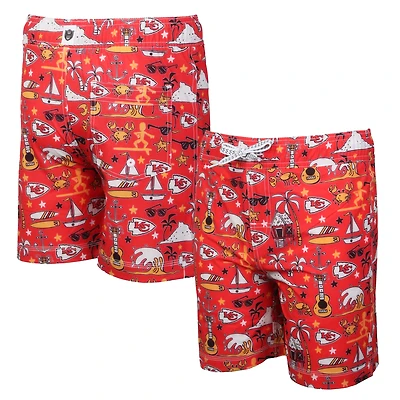 Youth Wes & Willy Red Kansas City Chiefs Luau Swim Trunks
