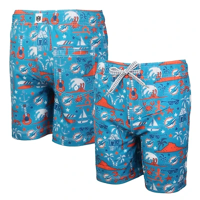 Youth Wes & Willy  Aqua Miami Dolphins Luau Swim Trunks