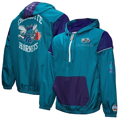 Unisex Mitchell & Ness Teal Charlotte Hornets Hardwood Classics Team OG 3.0 Anorak Half-Zip Windbreaker Jacket