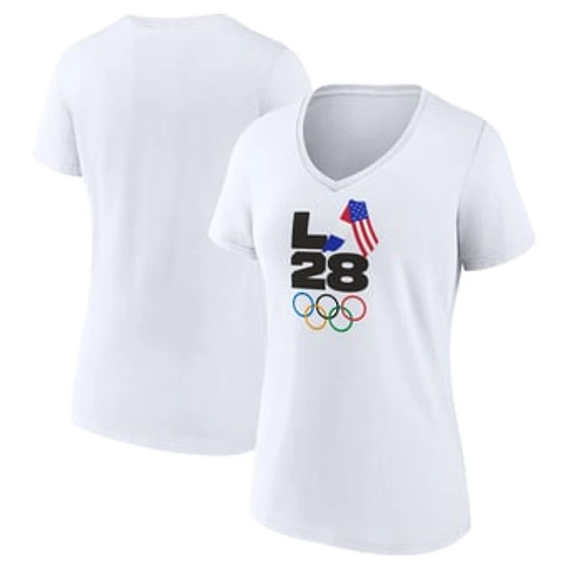 Women's White LA 2028 Summer Olympics Handover V-Neck T-Shirt