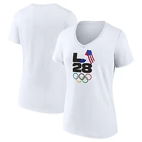 Women's White LA 2028 Summer Olympics Handover V-Neck T-Shirt