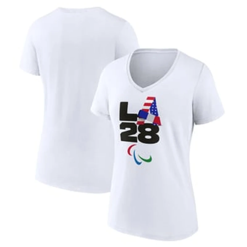 Women's White LA 2028 Summer Paralympics Handover V-Neck T-Shirt