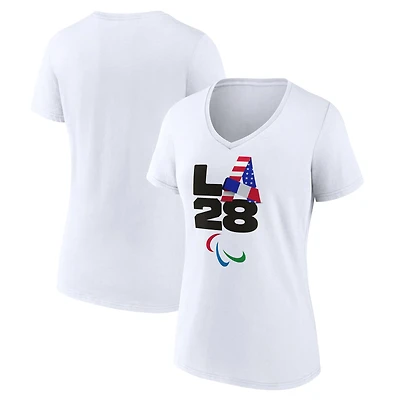 Women's White LA 2028 Summer Paralympics Handover V-Neck T-Shirt