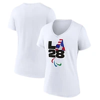 Women's White LA 2028 Summer Paralympics Handover V-Neck T-Shirt