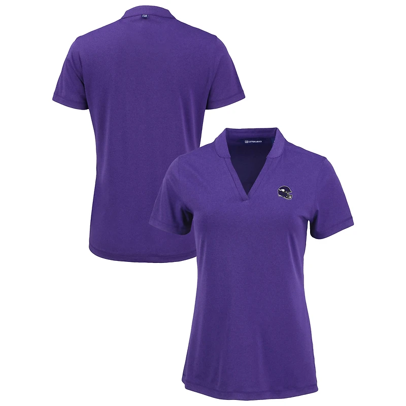 Women's Cutter & Buck Heather Purple Minnesota Vikings Forge Stretch Blade DryTec V-Neck Polo