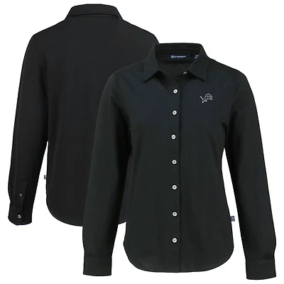 Women's Cutter & Buck Black Detroit Lions  Advantage Eco Soft Pique Tri-Blend Long Sleeve Button-Up Shirt