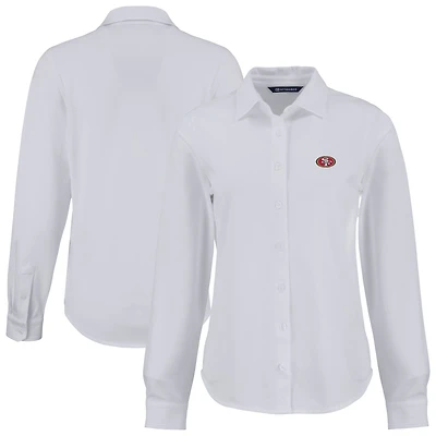 Women's Cutter & Buck White San Francisco 49ers  Advantage Eco Soft Pique Tri-Blend Long Sleeve Button-Up Shirt