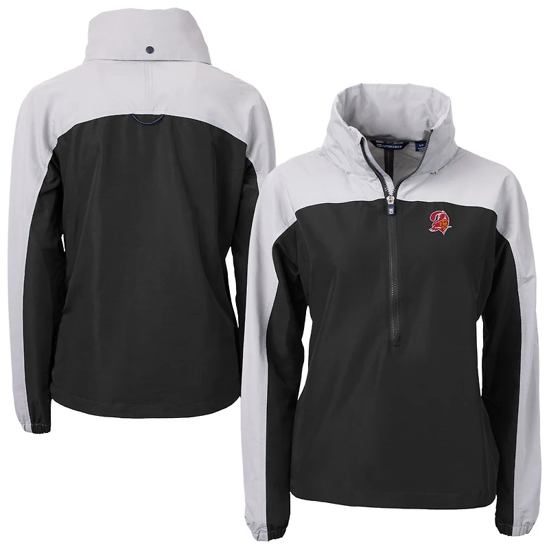 Women's Cutter & Buck Black Tampa Bay Buccaneers Charter Eco Recycled Half-Zip Hooded Anorak Jacket
