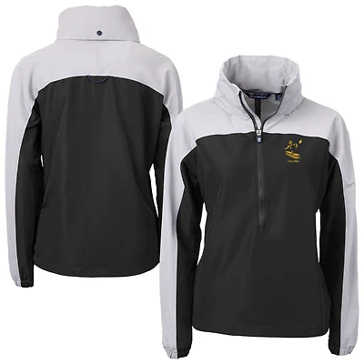Women's Cutter & Buck Black Pittsburgh Steelers Charter Eco Recycled Half-Zip Hooded Anorak Jacket