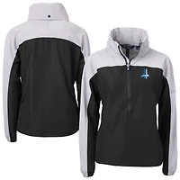 Women's Cutter & Buck Black Detroit Lions  Charter Eco Recycled Half-Zip Hooded Anorak Jacket