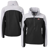 Women's Cutter & Buck Black San Francisco 49ers  Charter Eco Recycled Half-Zip Hooded Anorak Jacket