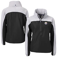 Women's Cutter & Buck Black Pittsburgh Steelers  Charter Eco Recycled Half-Zip Hooded Anorak Jacket