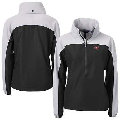 Women's Cutter & Buck Black Tampa Bay Buccaneers Charter Eco Recycled Half-Zip Hooded Anorak Jacket