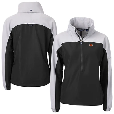 Women's Cutter & Buck Black Cincinnati Bengals  Charter Eco Recycled Half-Zip Hooded Anorak Jacket