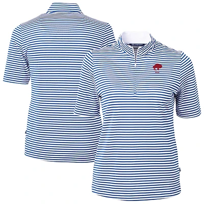 Women's Cutter & Buck Blue Buffalo Bills Virtue Eco Pique Stripe Recycled Quarter-Zip Top