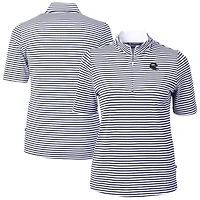 Women's Cutter & Buck Navy Denver Broncos Virtue Eco Pique Stripe Recycled Quarter-Zip Top