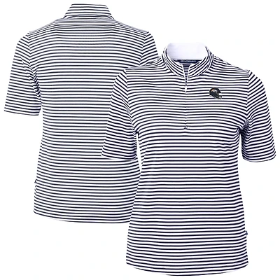 Women's Cutter & Buck Navy Denver Broncos Virtue Eco Pique Stripe Recycled Quarter-Zip Top