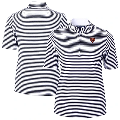 Women's Cutter & Buck Navy Chicago Bears Virtue Eco Pique Stripe Recycled Quarter-Zip Top