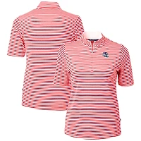 Women's Cutter & Buck Red Buffalo Bills Helmet Logo Virtue Eco Pique Stripe Recycled Quarter-Zip Top