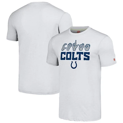 Unisex Homage Ash Indianapolis Colts The NFL ASL Collection by Love Sign American Sign Language T-Shirt