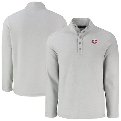 Men's Cutter & Buck Gray Cincinnati Reds Hunts Point Eco Textured Fleece Recycled Half-Snap Sweatshirt