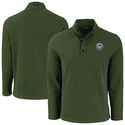 Men's Cutter & Buck Green New York Mets Hunts Point Eco Textured Fleece Recycled Half-Snap Sweatshirt