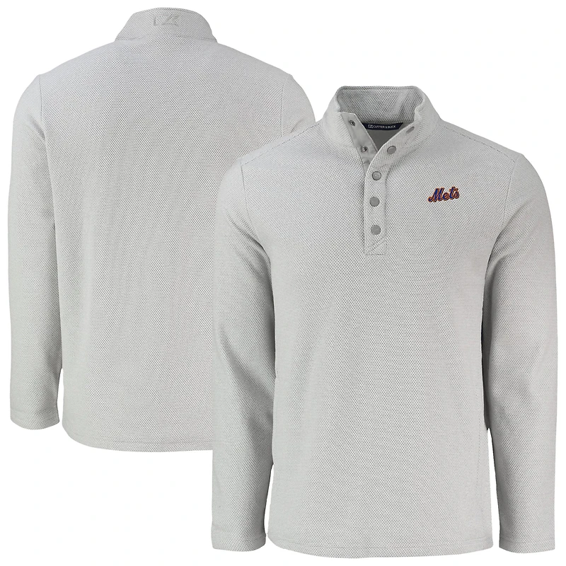 Men's Cutter & Buck Gray New York Mets Hunts Point Eco Textured Fleece Recycled Half-Snap Sweatshirt