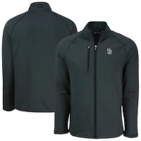 Men's Cutter & Buck Heather Black San Diego Padres  Peshastin Eco Fleece Recycled Tri-Blend Raglan Full-Zip Jacket