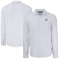 Men's Cutter & Buck White Los Angeles Dodgers Knitted Advantage Tri-Blend Eco Soft Pique Long Sleeve Button-Up Shirt