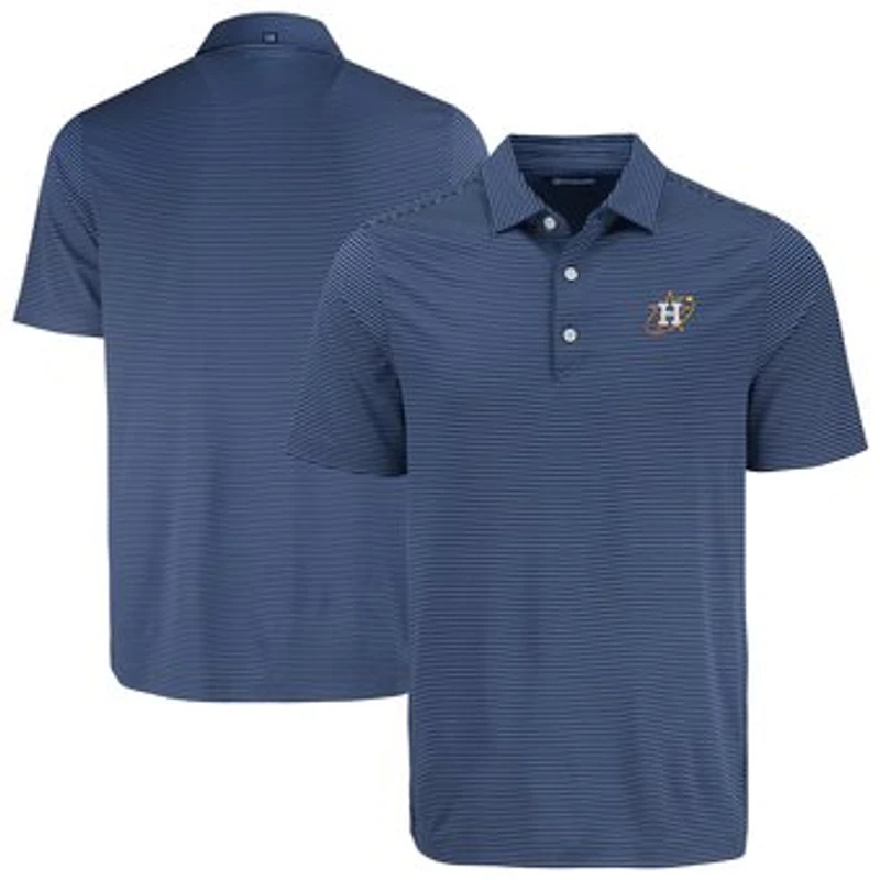 Men's Cutter & Buck Navy Houston Astros Forge Eco Fine Line Stripe Polo