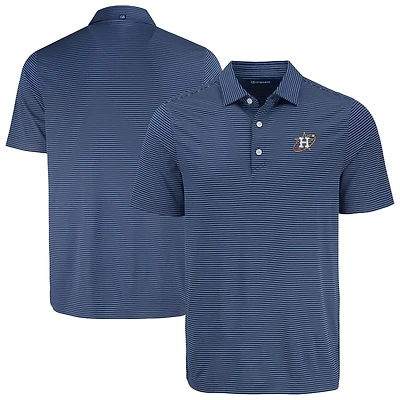 Men's Cutter & Buck Navy Houston Astros Forge Eco Fine Line Stripe Polo