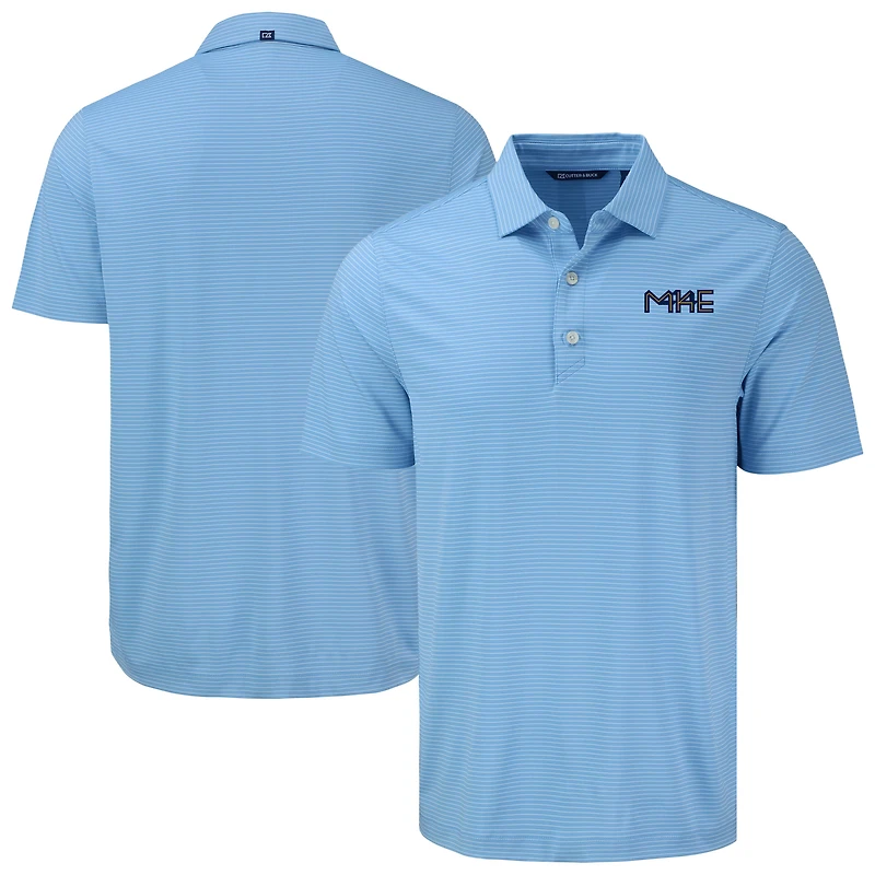 Men's Cutter & Buck Royal Milwaukee Brewers Forge Eco Fine Line Stripe Polo