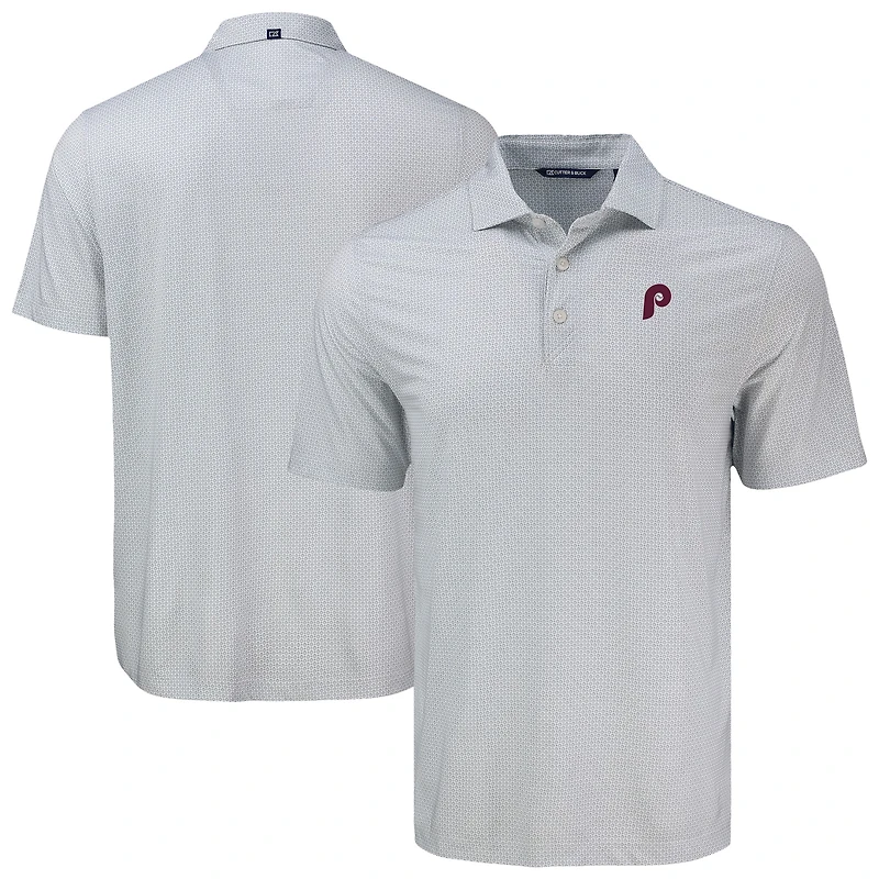 Men's Cutter & Buck Gray Philadelphia Phillies Big & Tall Pike Eco Diamond Dot Print Polo