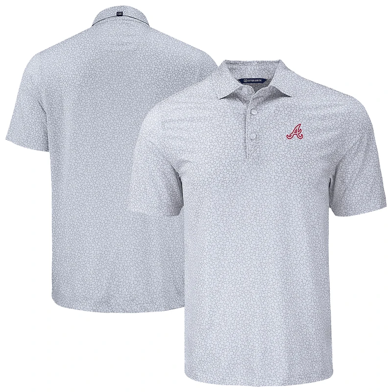 Men's Cutter & Buck Gray Atlanta Braves Big & Tall Cooperstown Collection Pike Eco Flora Print Recycled Polo