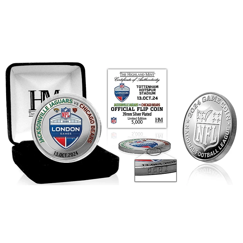 Highland Mint Jacksonville Jaguars vs. Chicago Bears 2024 NFL London Games 39mm Silver Plated Coin
