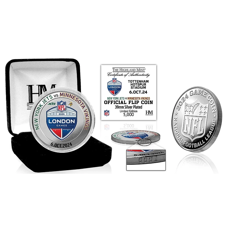 Highland Mint New York Jets vs. Minnesota Vikings 2024 NFL London Games 39mm Silver Plated Coin