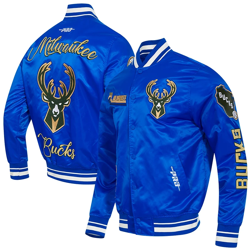 Men's Pro Standard Blue Milwaukee Bucks 2024/25 City Edition Chenille Applique Full-Snap Satin Jacket