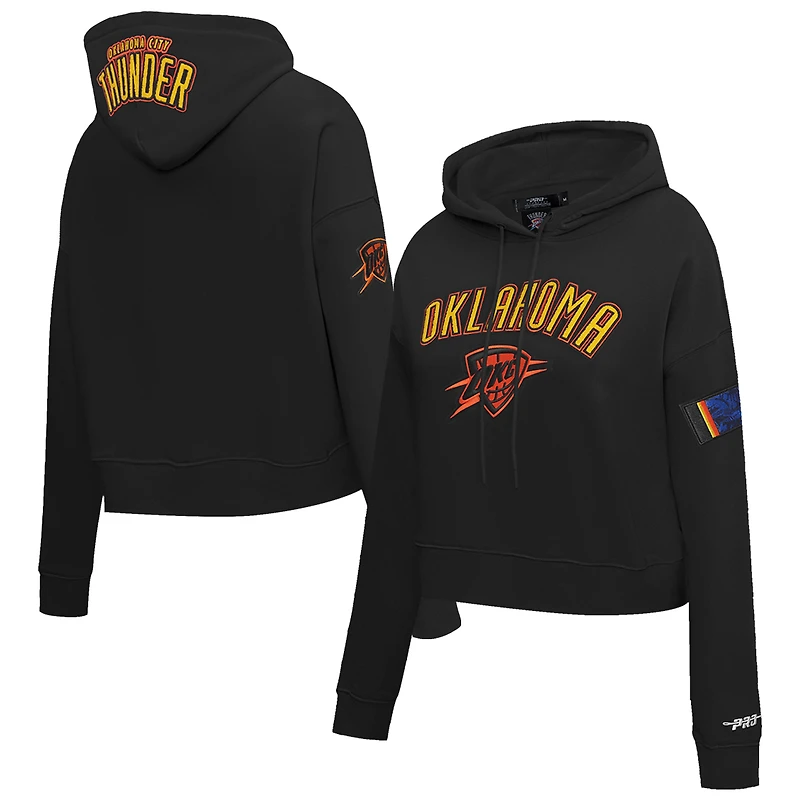 Women's Pro Standard Black Oklahoma City Thunder 2024/25 City Edition Chenille Applique Cropped Pullover Hoodie