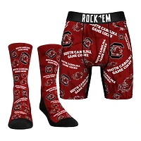 Men's Rock Em Socks  Garnet South Carolina Gamecocks Allover Logo Underwear and Crew Socks Combo Pack