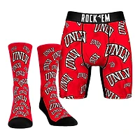 Men's Rock Em Socks  Scarlet UNLV Rebels Allover Logo Underwear and Crew Socks Combo Pack